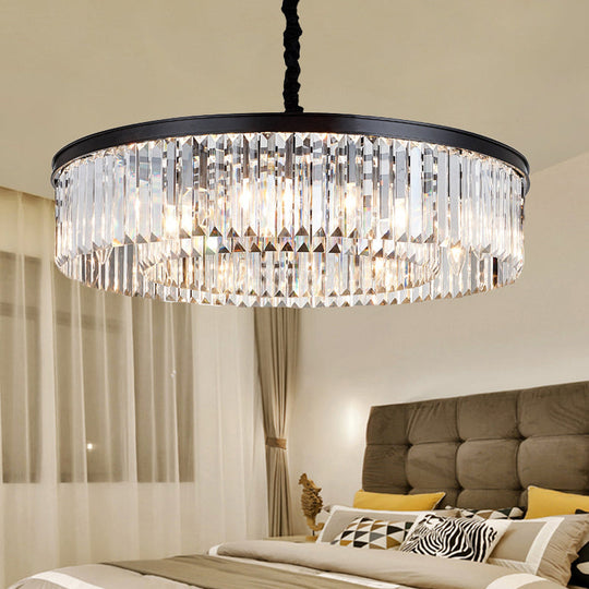 Lustre rond en cristal moderne - Plafonnier noir, plusieurs tailles et options d'éclairage disponibles