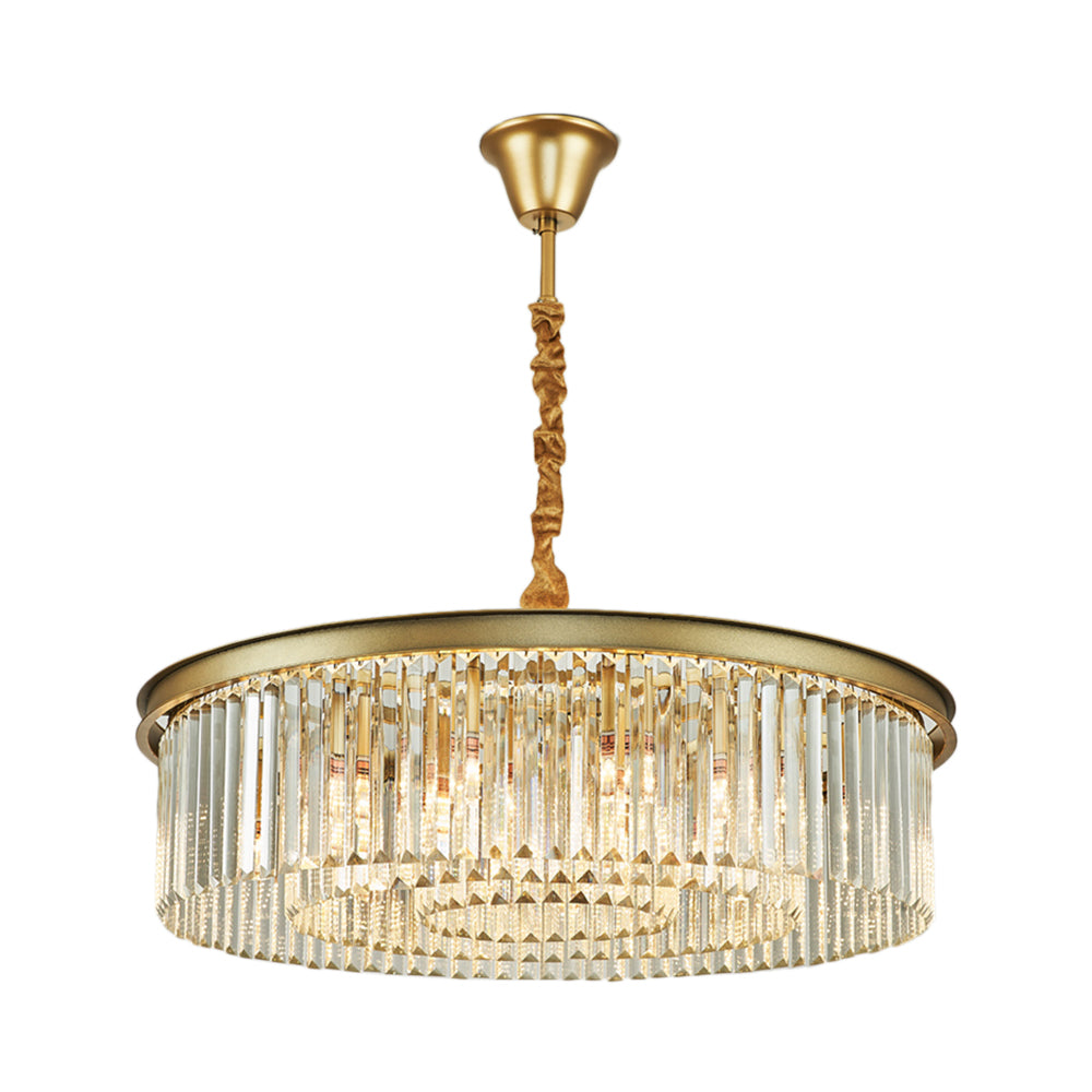 Lustre contemporain en laiton - 6/12 lumières, 19,5"/25,5" de diamètre, montage encastré avec abat-jour en cristal pour salle à manger