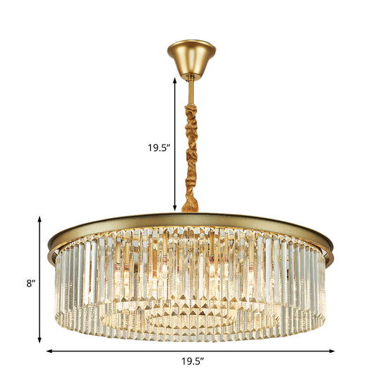 Lustre contemporain en laiton - 6/12 lumières, 19,5"/25,5" de diamètre, montage encastré avec abat-jour en cristal pour salle à manger