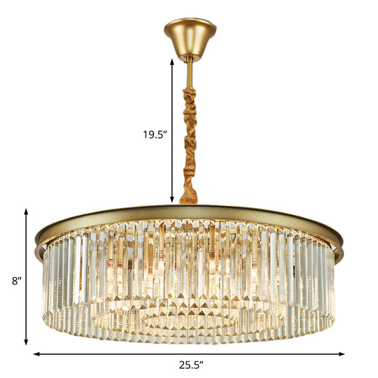 Lustre contemporain en laiton - 6/12 lumières, 19,5"/25,5" de diamètre, montage encastré avec abat-jour en cristal pour salle à manger