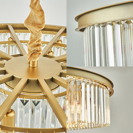 Lustre contemporain en laiton - 6/12 lumières, 19,5"/25,5" de diamètre, montage encastré avec abat-jour en cristal pour salle à manger