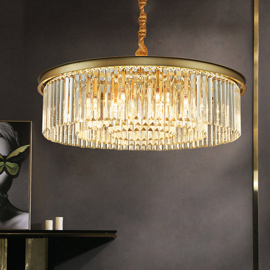 Contemporary Brass Flush Mount Chandelier - 6/12 Lights 19.5/25.5 Dia With Round Crystal Shade