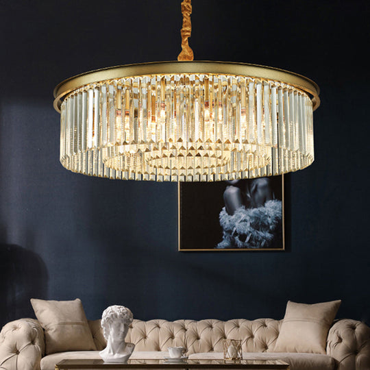 Lustre contemporain en laiton - 6/12 lumières, 19,5"/25,5" de diamètre, montage encastré avec abat-jour en cristal pour salle à manger