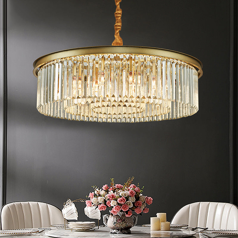 Lustre contemporain en laiton - 6/12 lumières, 19,5"/25,5" de diamètre, montage encastré avec abat-jour en cristal pour salle à manger