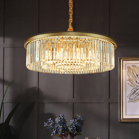 Lustre contemporain en laiton - 6/12 lumières, 19,5"/25,5" de diamètre, montage encastré avec abat-jour en cristal pour salle à manger