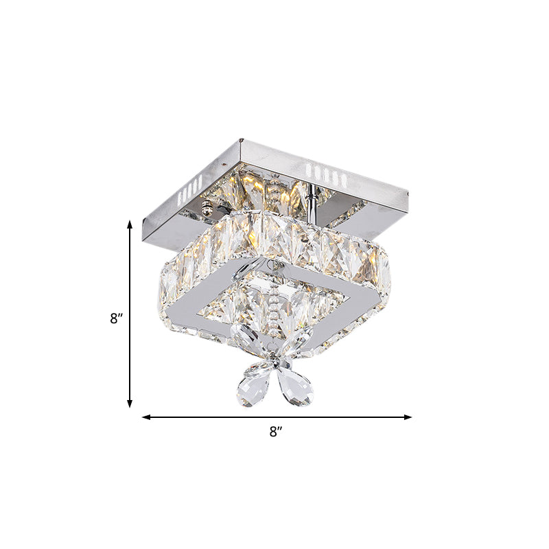 Cubic Crystal LED Bedroom Ceiling Light Fixture - 8"/12" Width - Semi Flush Mount - Chrome Finish