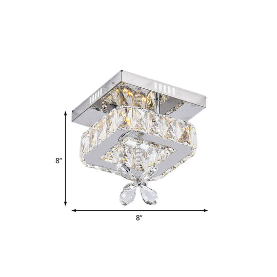 Cubic Crystal Led Bedroom Ceiling Light Fixture - 8/12 Width Semi Flush Mount Chrome Finish