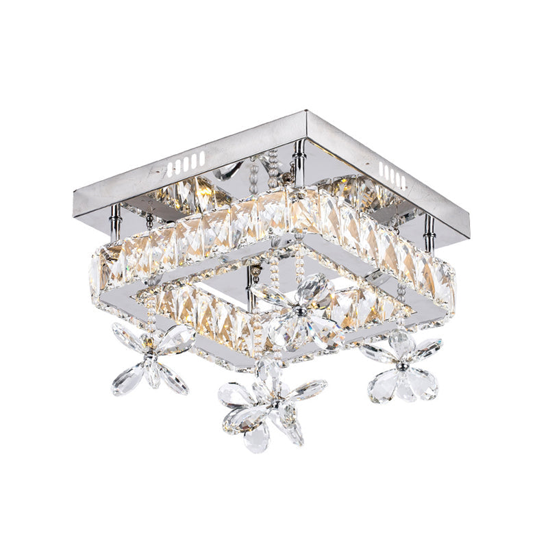 Cubic Crystal LED Bedroom Ceiling Light Fixture - 8"/12" Width - Semi Flush Mount - Chrome Finish