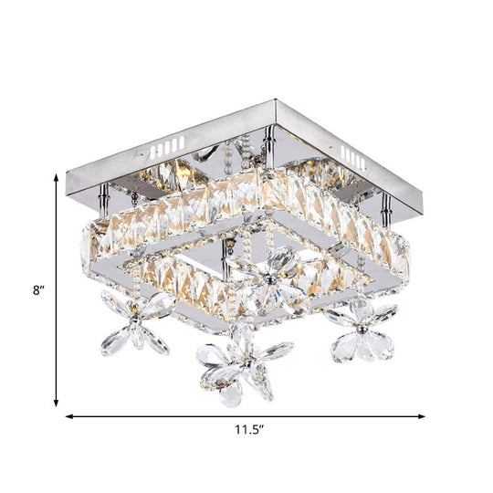 Cubic Crystal LED Bedroom Ceiling Light Fixture - 8"/12" Width - Semi Flush Mount - Chrome Finish