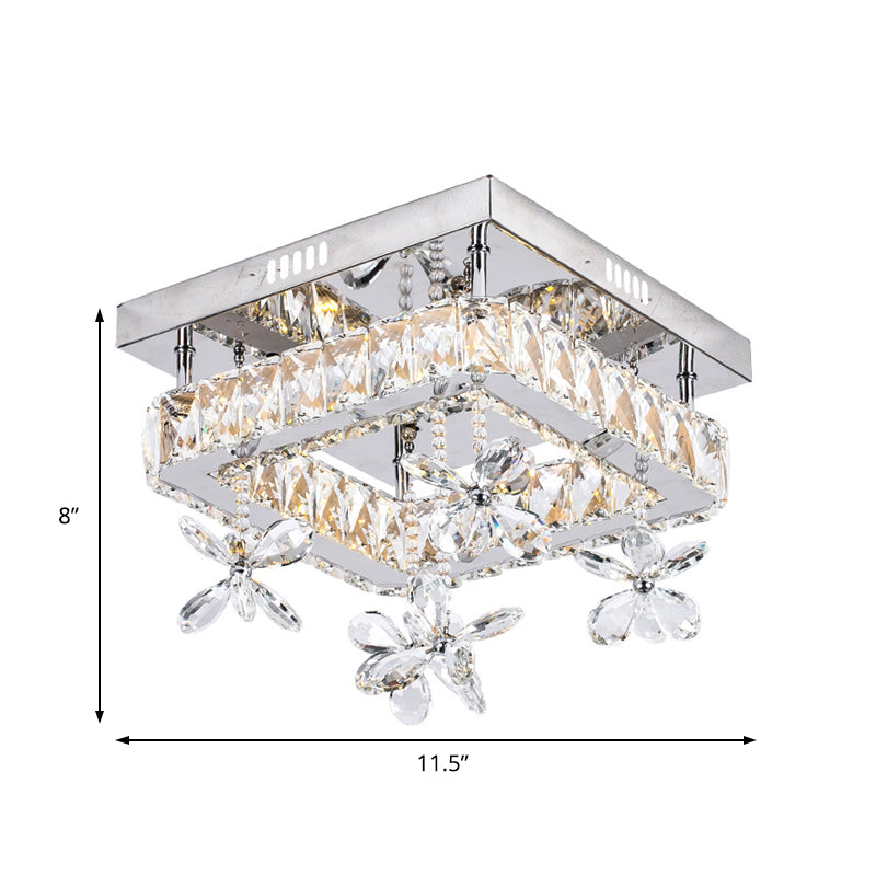 Cubic Crystal Led Bedroom Ceiling Light Fixture - 8/12 Width Semi Flush Mount Chrome Finish