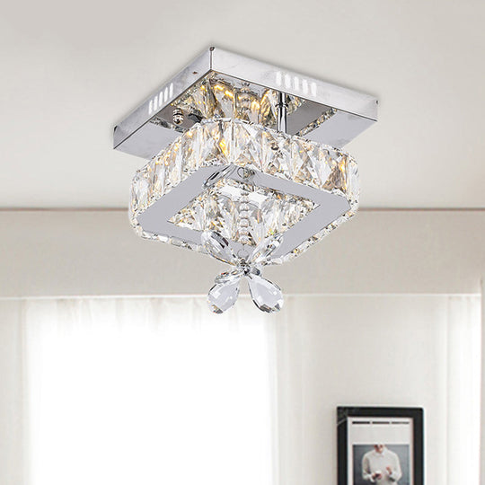 Cubic Crystal Led Bedroom Ceiling Light Fixture - 8/12 Width Semi Flush Mount Chrome Finish