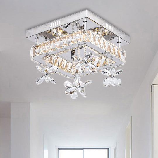 Cubic Crystal LED Bedroom Ceiling Light Fixture - 8"/12" Width - Semi Flush Mount - Chrome Finish