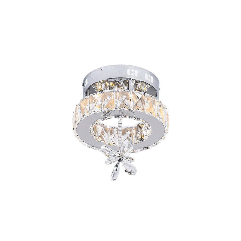 Contemporary Crystal LED Ceiling Light - Chrome Flush Mount in 3 Sizes