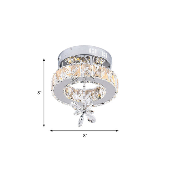 Contemporary Crystal LED Ceiling Light - Chrome Flush Mount in 3 Sizes