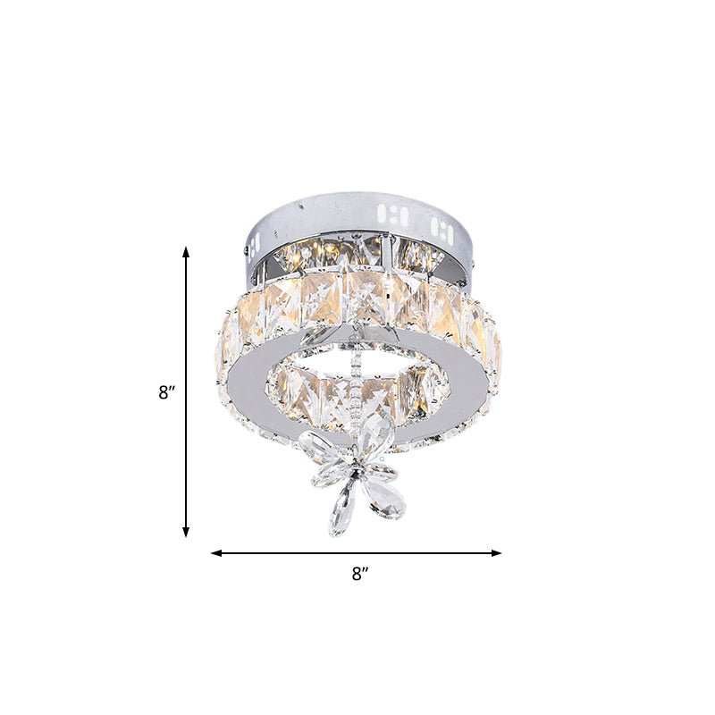 Contemporary Crystal Led Ceiling Light - Chrome Flush Mount In 3 Sizes