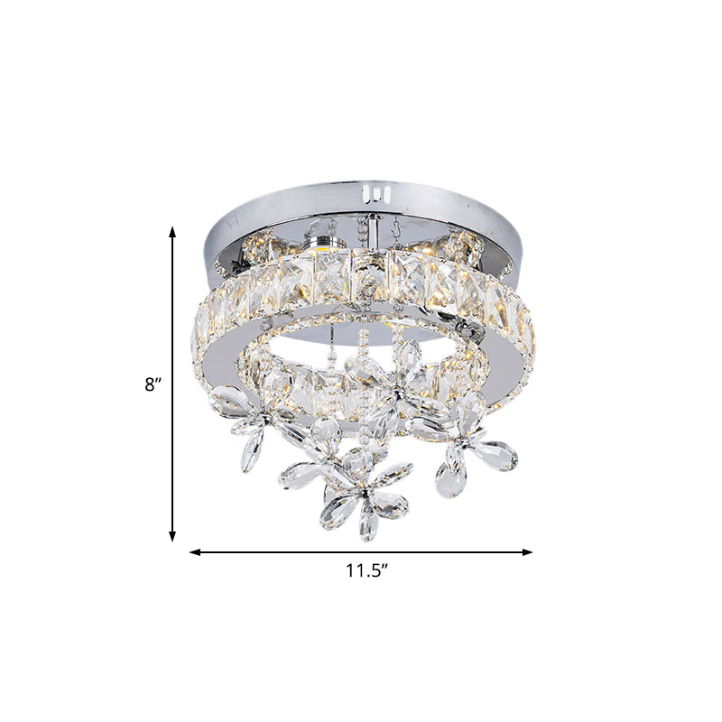 Contemporary Crystal LED Ceiling Light - Chrome Flush Mount in 3 Sizes