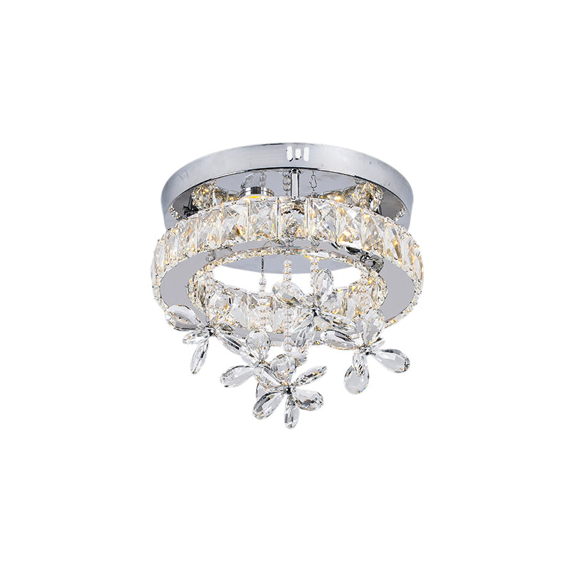 Contemporary Crystal LED Ceiling Light - Chrome Flush Mount in 3 Sizes