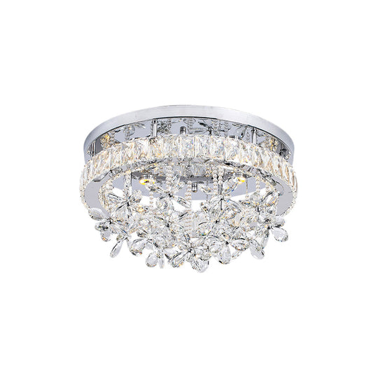 Contemporary Crystal LED Ceiling Light - Chrome Flush Mount in 3 Sizes