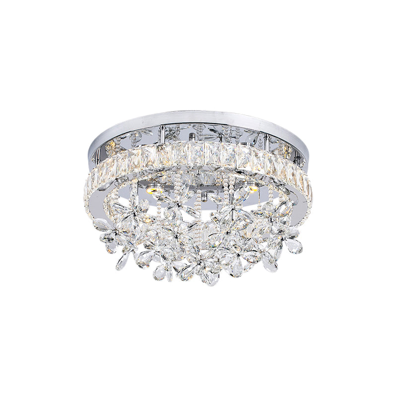 Contemporary Crystal Led Ceiling Light - Chrome Flush Mount In 3 Sizes