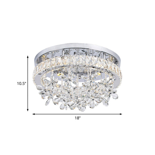 Contemporary Crystal Led Ceiling Light - Chrome Flush Mount In 3 Sizes