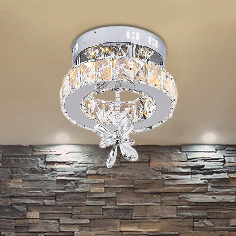 Contemporary Crystal LED Ceiling Light - Chrome Flush Mount in 3 Sizes