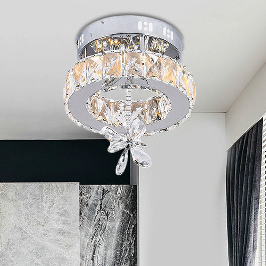 Contemporary Crystal LED Ceiling Light - Chrome Flush Mount in 3 Sizes