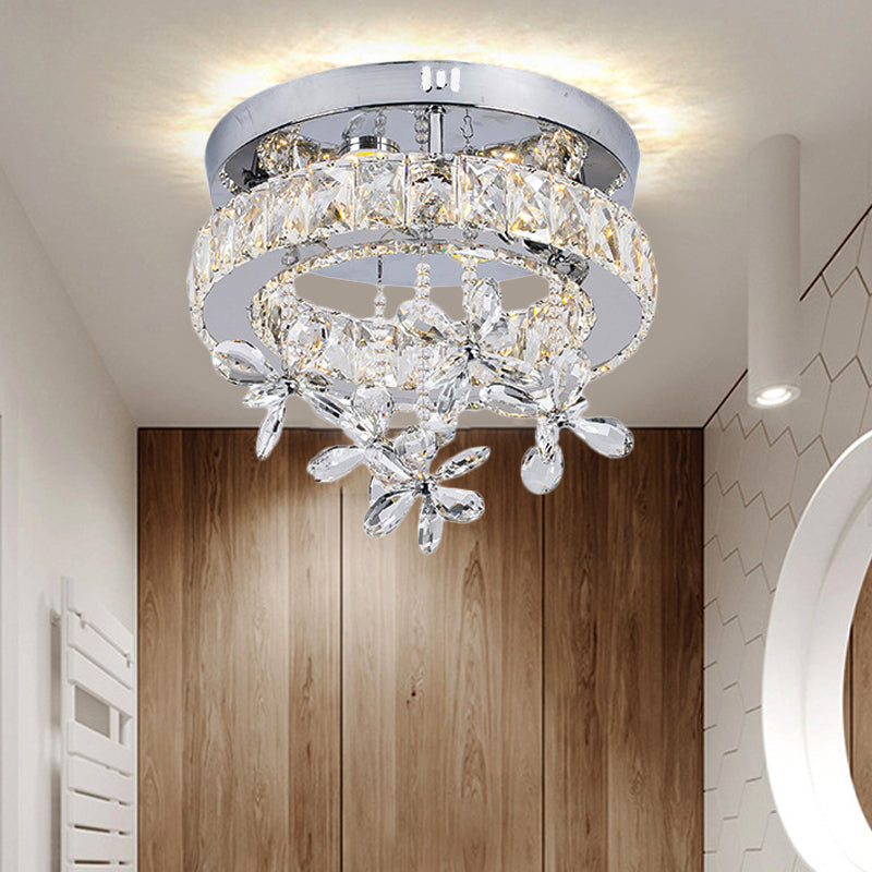 Contemporary Crystal LED Ceiling Light - Chrome Flush Mount in 3 Sizes