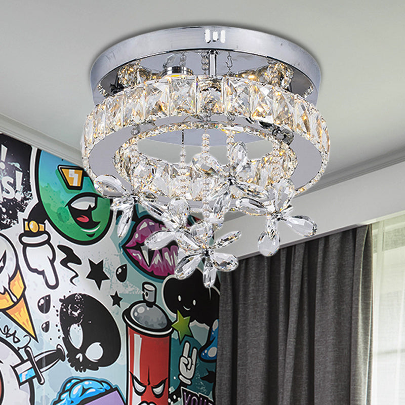 Contemporary Crystal LED Ceiling Light - Chrome Flush Mount in 3 Sizes