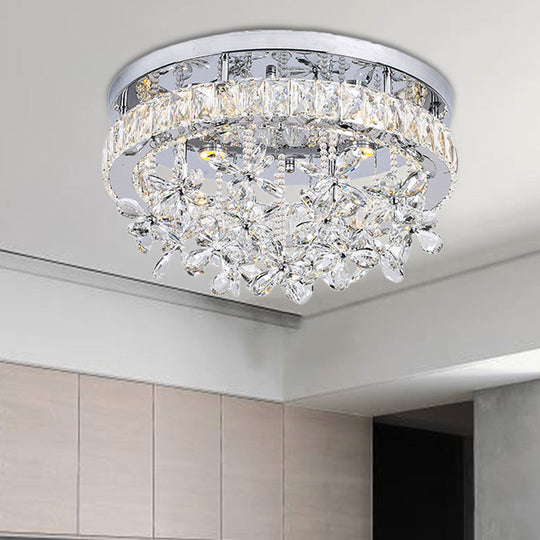 Contemporary Crystal LED Ceiling Light - Chrome Flush Mount in 3 Sizes