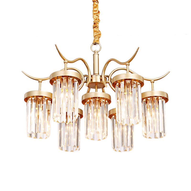 Modern Brass Cylindrical Chandelier Light With 7/9-Head Design