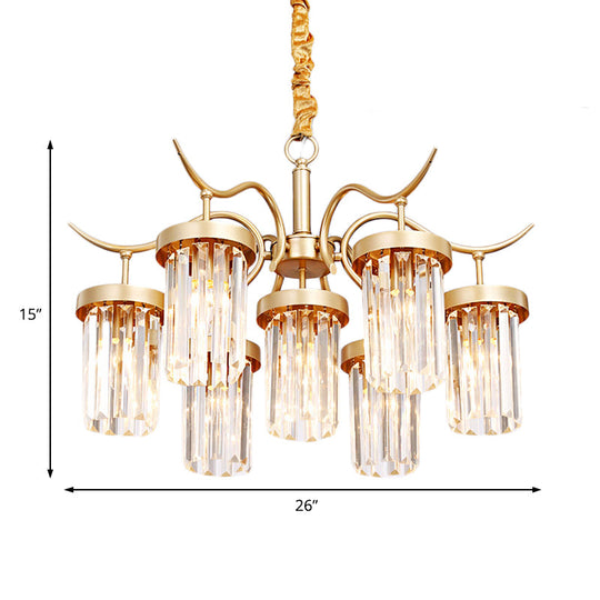 Lustre cylindrique en cristal moderne avec finition en laiton - Plafonnier suspendu à tête 7/9