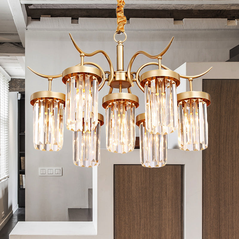 Modern Brass Cylindrical Chandelier Light With 7/9-Head Design