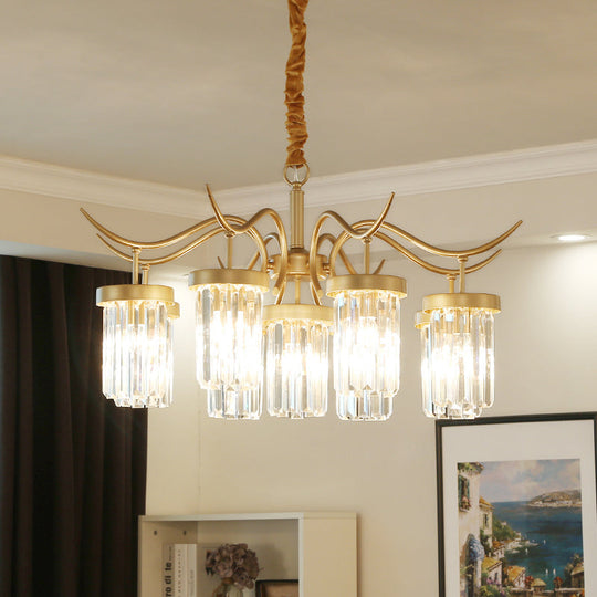 Modern Brass Cylindrical Chandelier Light With 7/9-Head Design