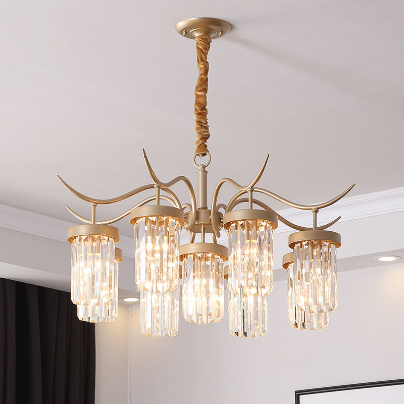 Modern Brass Cylindrical Chandelier Light With 7/9-Head Design 9 /