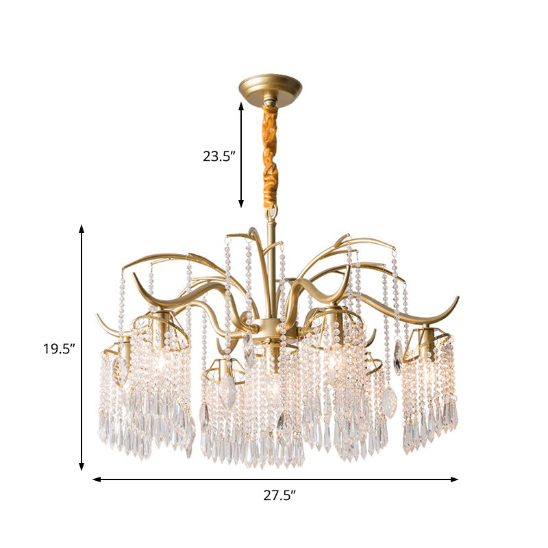 Lustre en cristal contemporain - Suspension en laiton perlé pour plafond de chambre (3/7 lumières)