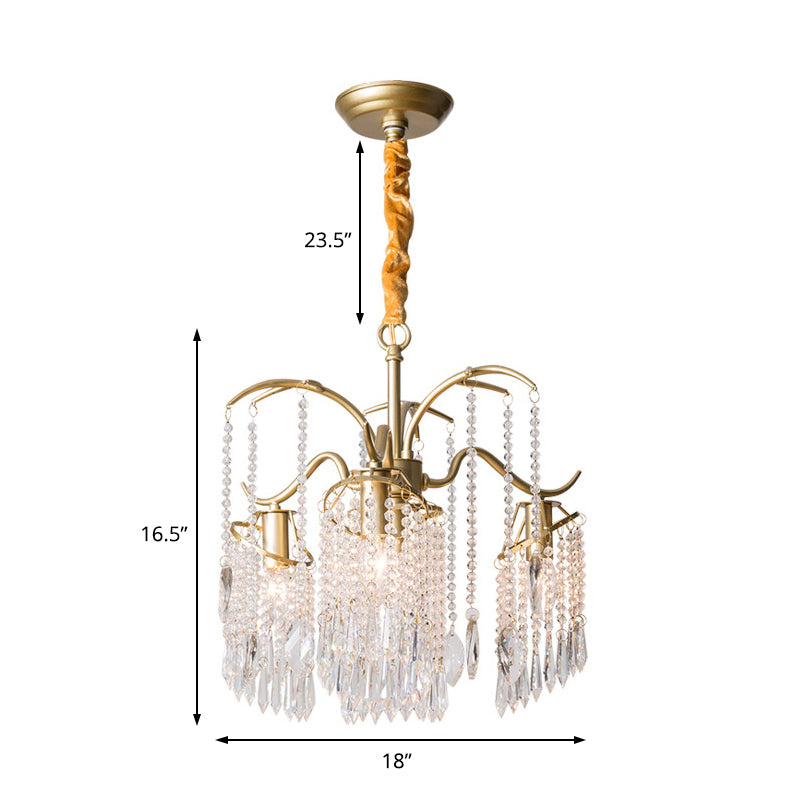 Lustre en cristal contemporain - Suspension en laiton perlé pour plafond de chambre (3/7 lumières)