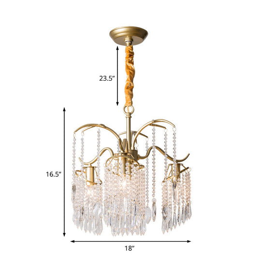 Contemporary Beaded Crystal Chandelier - 3/7 Lights Brass Ceiling Pendant For Bedrooms