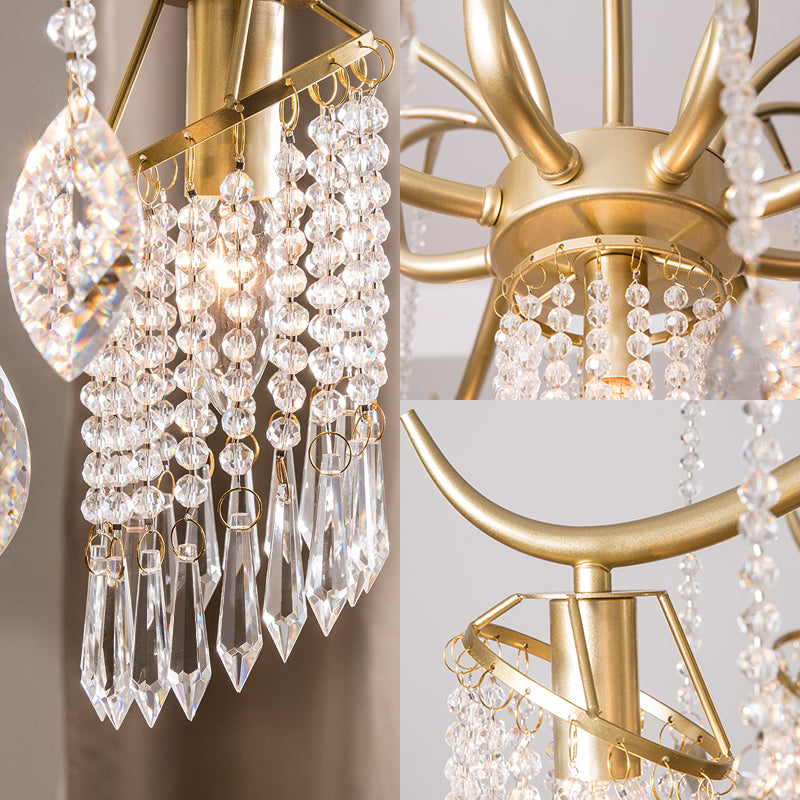 Contemporary Beaded Crystal Chandelier - 3/7 Lights Brass Ceiling Pendant For Bedrooms