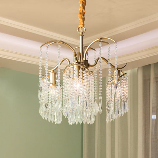 Lustre en cristal contemporain - Suspension en laiton perlé pour plafond de chambre (3/7 lumières)