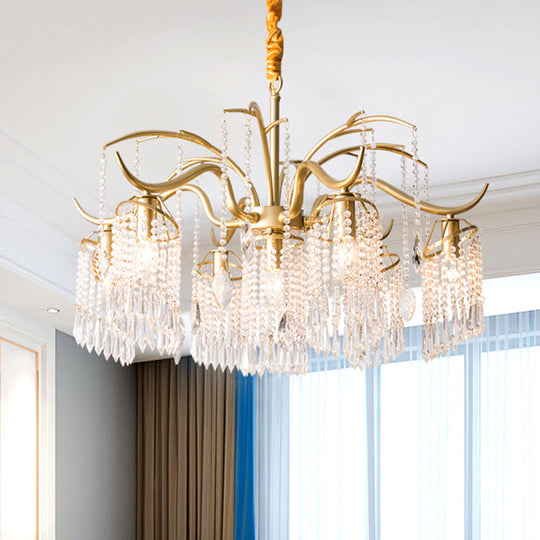 Lustre en cristal contemporain - Suspension en laiton perlé pour plafond de chambre (3/7 lumières)