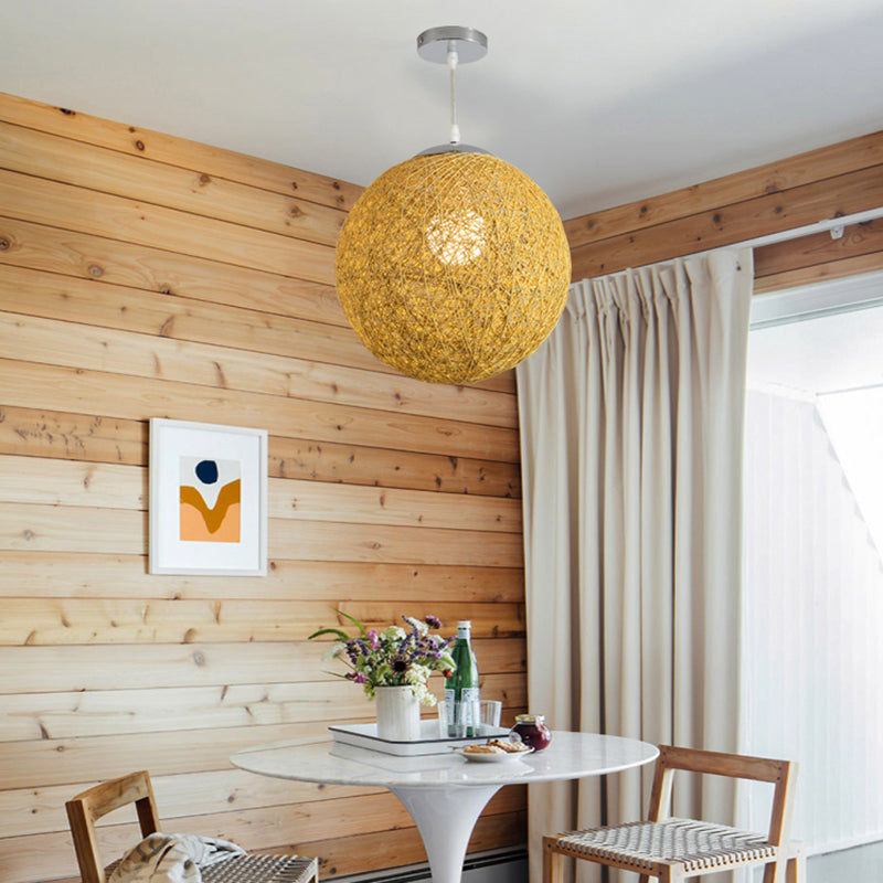 Simplicity Bamboo Globe Pendant Light Fixture In Wood - 1-Light Tea Room Suspension