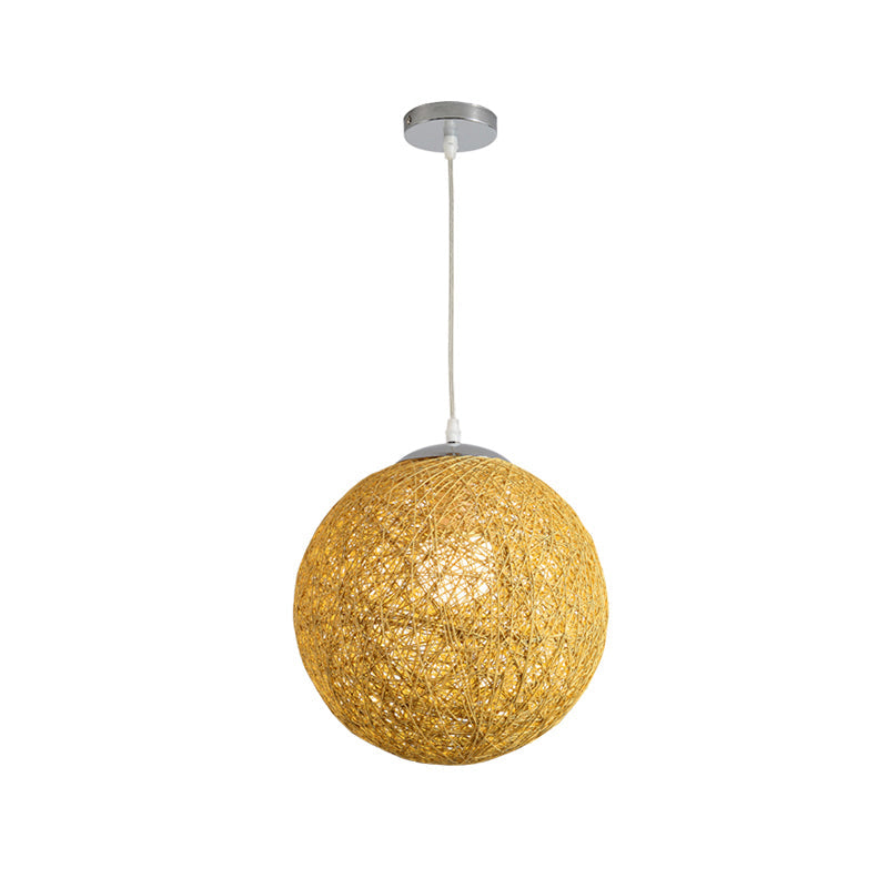 Simplicity Bamboo Globe Pendant Light Fixture In Wood - 1-Light Tea Room Suspension