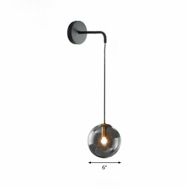 Sleek Glass Spherical Wall Sconce Light - Stylish Single Bulb Hanging Lighting For Living Room Black