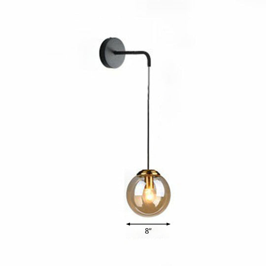 Sleek Glass Spherical Wall Sconce Light - Stylish Single Bulb Hanging Lighting For Living Room Black