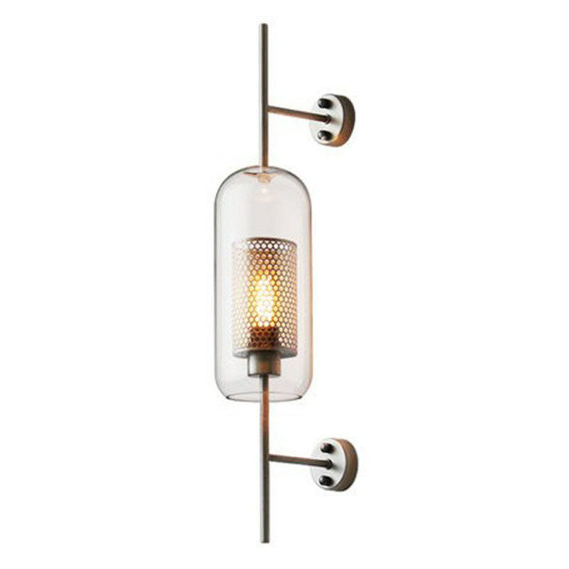 Minimalist Metal Mesh Wall Light Sconce With Clear Glass Shade - 1-Head Mount Lamp