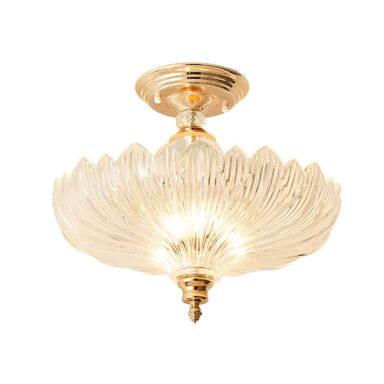 Modern Ribbed Glass Semi Flush Mount Light In Black/Gold - 12/16 Diameter 1 Crystal Ceiling Lamp