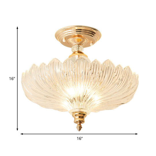 Modern Ribbed Glass Semi Flush Mount Light In Black/Gold - 12/16 Diameter 1 Crystal Ceiling Lamp