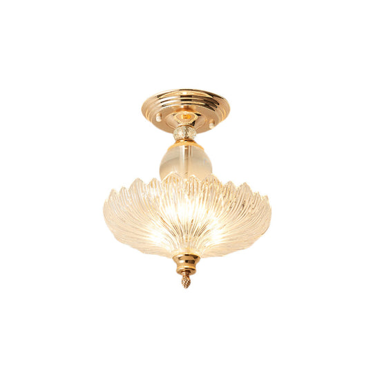 Modern Ribbed Glass Semi Flush Mount Light In Black/Gold - 12/16 Diameter 1 Crystal Ceiling Lamp