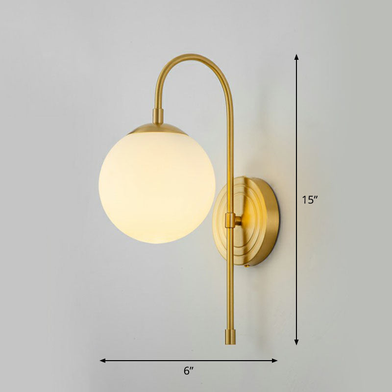 Minimalist Gooseneck Restaurant Wall Sconce With Glass Shade - 1-Light Metal Lighting Idea Gold /