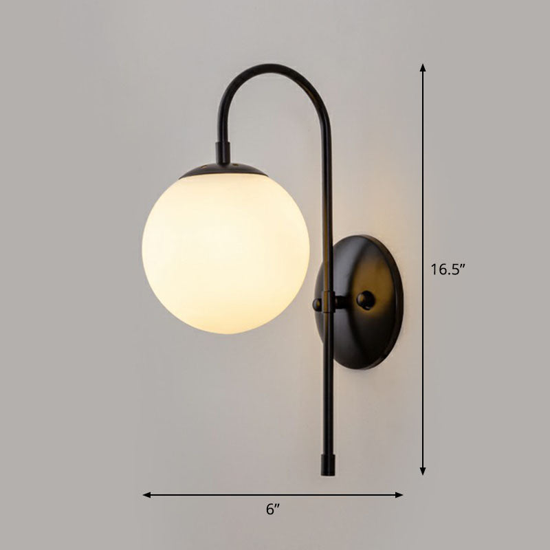 Minimalist Gooseneck Restaurant Wall Sconce With Glass Shade - 1-Light Metal Lighting Idea Black /